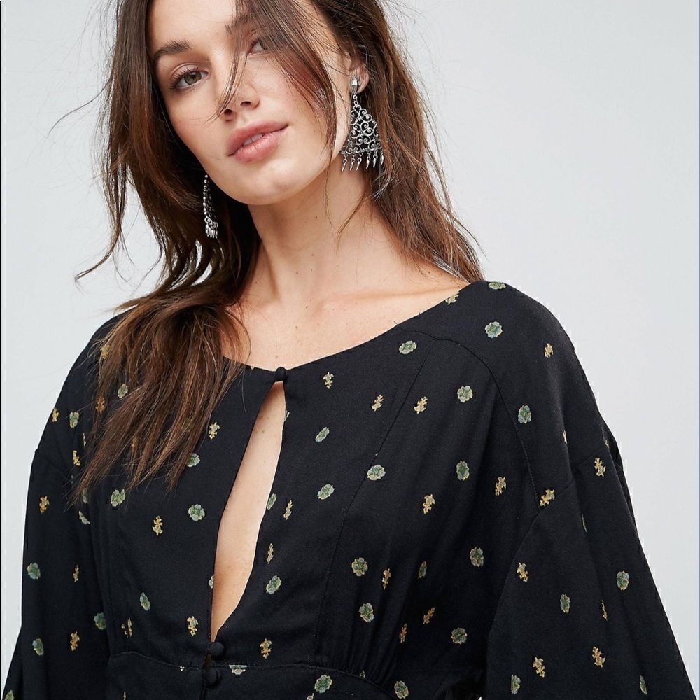 Free People Love Grows Romper Black Floral XS - Picture 4 of 15